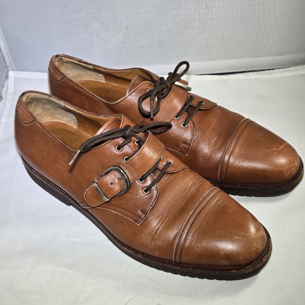 Salvatore Ferragamo Shoes Mens 10 D Brown Leather Monk Strap Buckle Italy EUC‎